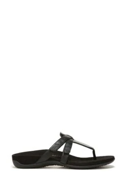 Vionic Black Wavy Synthetic Leather Karley Slides