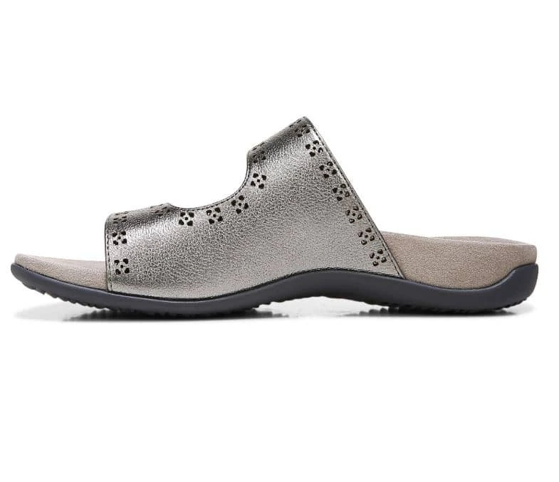Vionic Women's Nakia Adjustable Slide Sandals Pewter Leather Metallic - Image 3