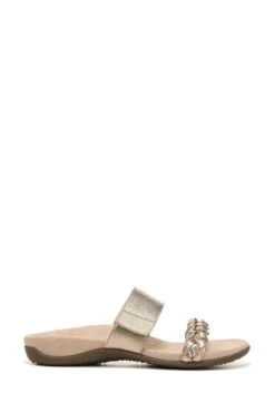 Vionic Gold Metal Tumbled Leather Jeanne Slides