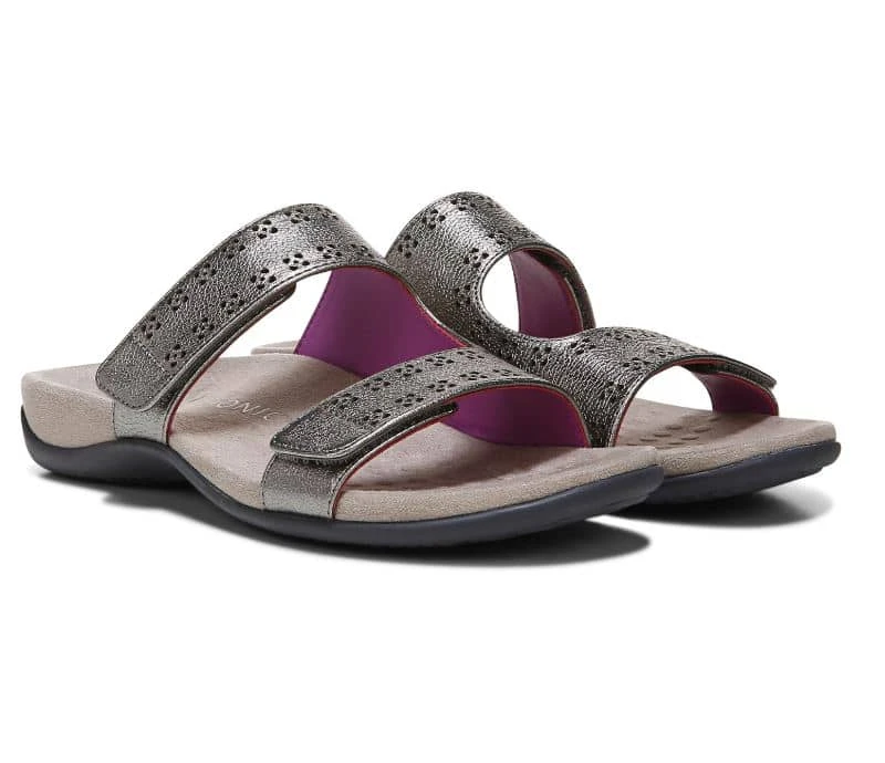 Vionic Women's Nakia Adjustable Slide Sandals Pewter Leather Metallic - Image 7