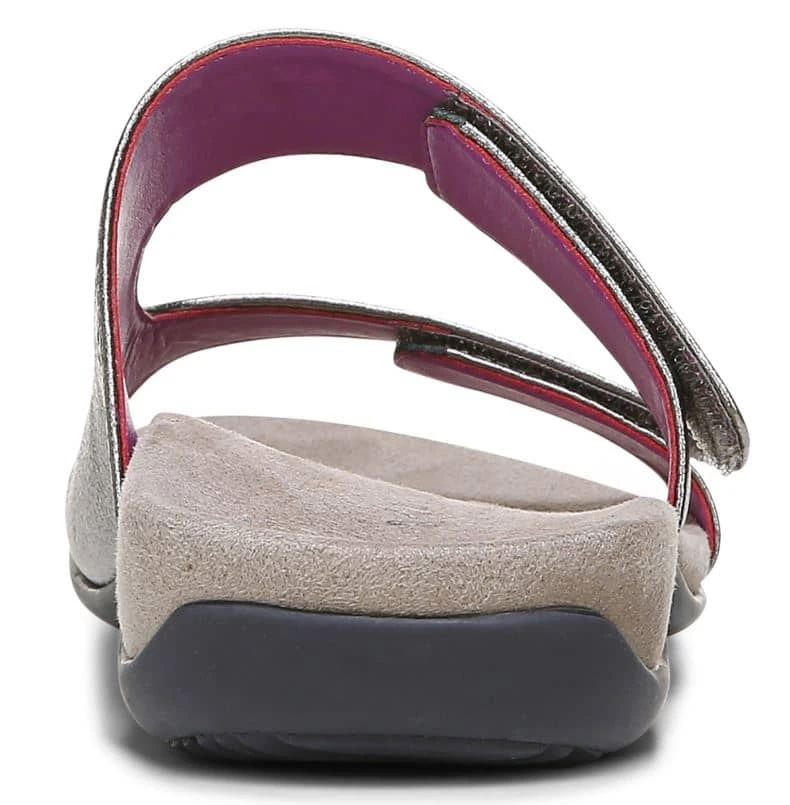 Vionic Women's Nakia Adjustable Slide Sandals Pewter Leather Metallic - Image 6